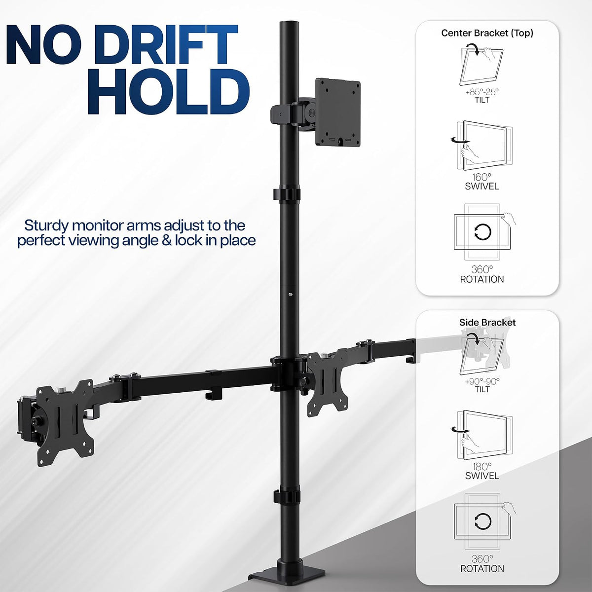VIVO Quad Monitor Extra Tall Desk Mount for up to 49 inch Ultrawides on Top Bracket and 27 inch Screens on Lower Brackets, Holds up to 44 lbs, Black, STAND-V104T