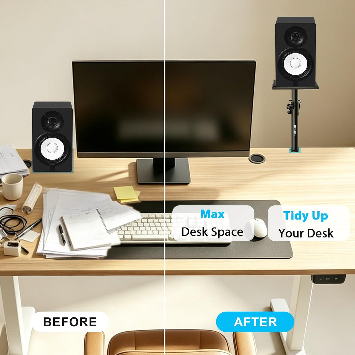 Vondynote Set of 2 Studio Monitor Stands Desktop Speaker Stands Height Adjustable 12" to 18" Speaker Stands with Desk Clamp