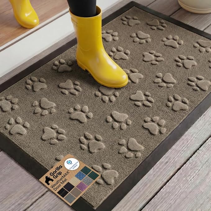 GORILLA GRIP 100% Waterproof All-Season WeatherMAX Doormat US Designed Natural