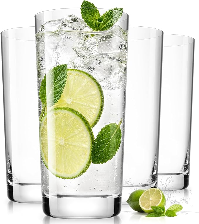 Drinking Glasses Set of 4, 16oz Wide Mouth Water Glass Cups Crystal