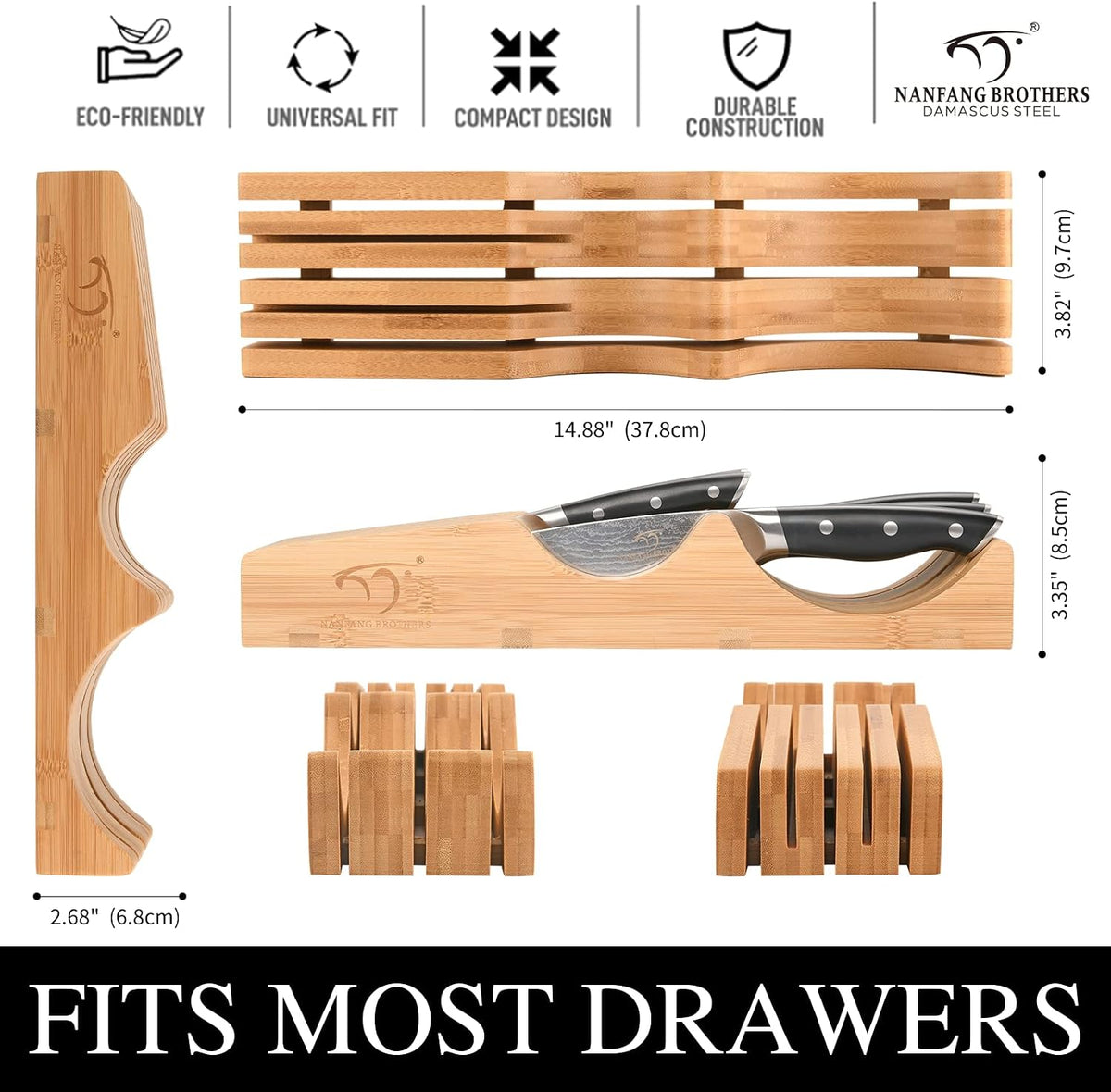 NANFANG BROTHERS Knife Drawer Organizer with 5 Pieces Damascus Knives
