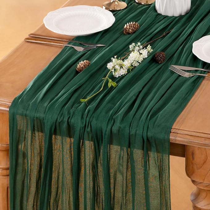 Emerald Green Cheesecloth Table Runner 160 Inches 14 Ft Gauze Table Runner |
