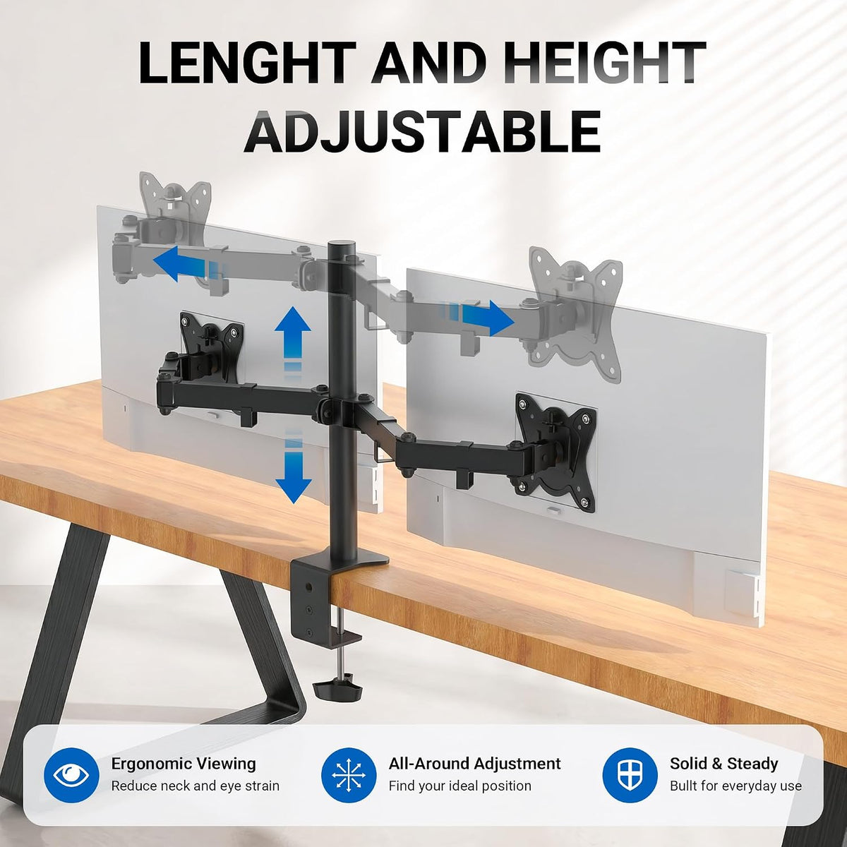 GRIFEMA Monitor Mount for 13-32 in, Dual Monitor Arm, Up to 19.8 Lbs Each