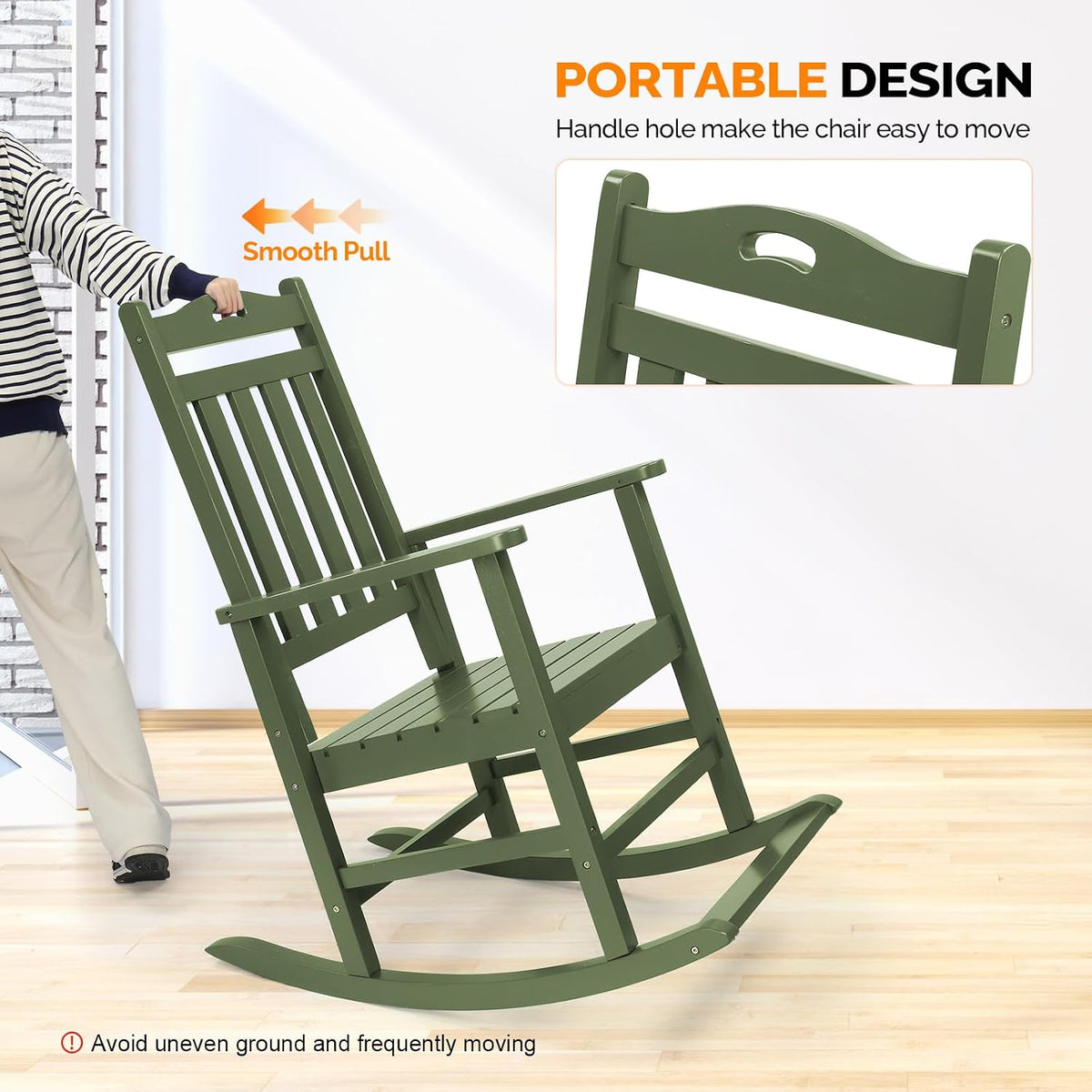 VINGLI Outdoor Rocking Chair with Footrest, Wooden Rocking Chair, Green