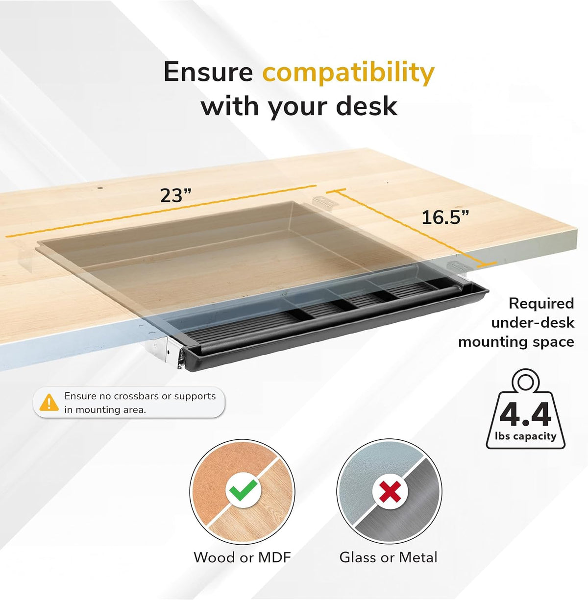 Mount-It! Large Under Desk Pencil Drawer, 21.25 in Wide, Ball Bearing Slide