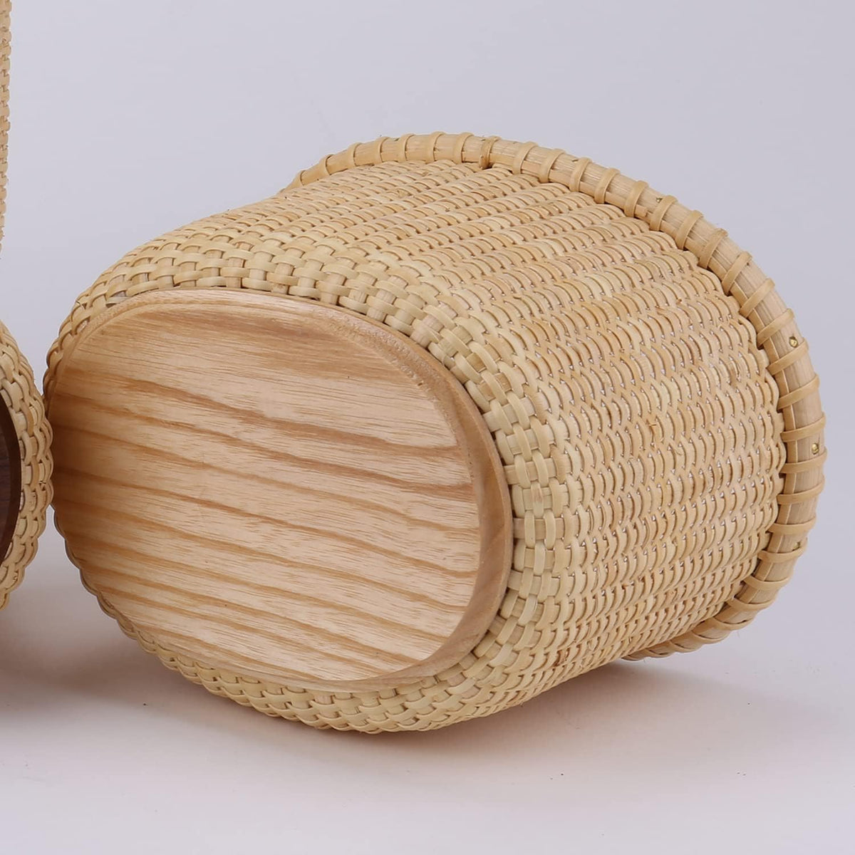 Nantucket Handicraft Basket Small Organizing Cane-on-cane weave oval storage Nautical Folk Art of the 19th Century