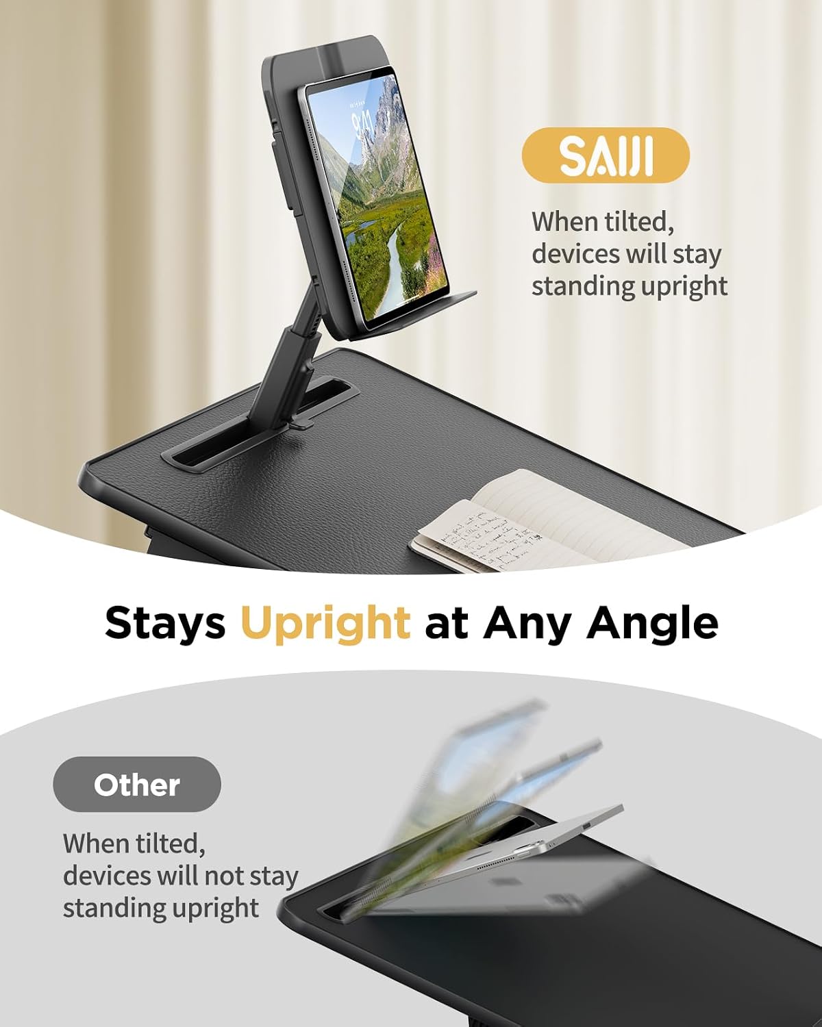 SAIJI Laptop Desk for Bed [XXL Extra Large] with Upgraded Book Stand