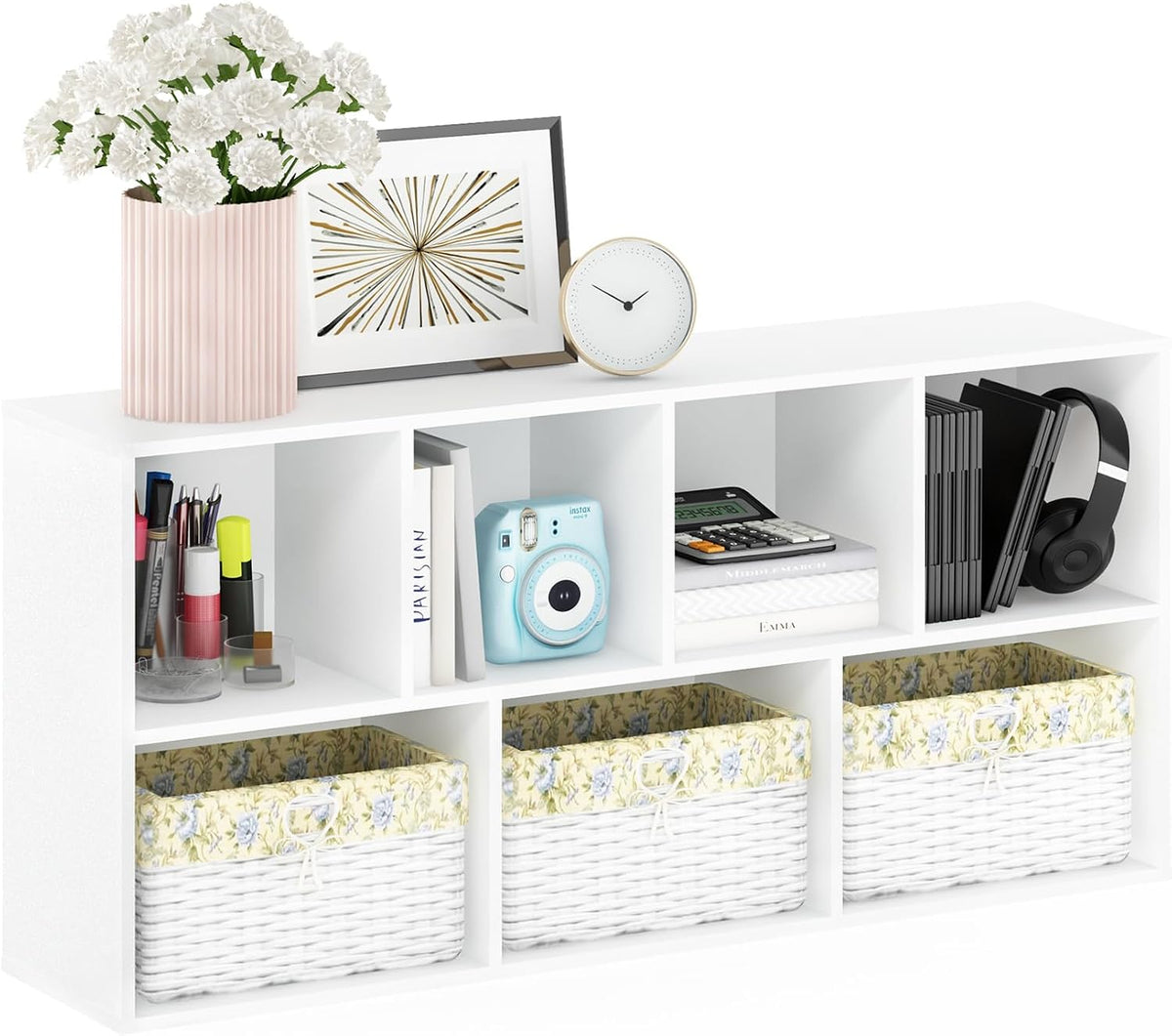 Furinno LUDER Book Shelf, 7-Cube Bookshelf, Bookcase with Open Shelves, 9.4 x 19.5 x 41.7, Easy Assembly, for Living Room, Bedroom, Home Office, White