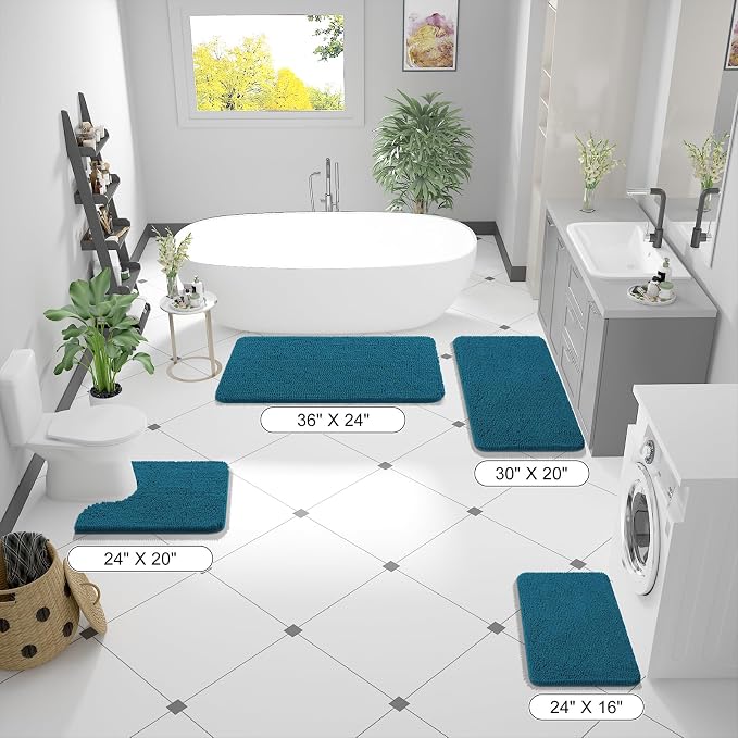 OLANLY Bathroom Runner Rugs 59x20, Soft Absorbent Chenille Bath Rugs, Rubber