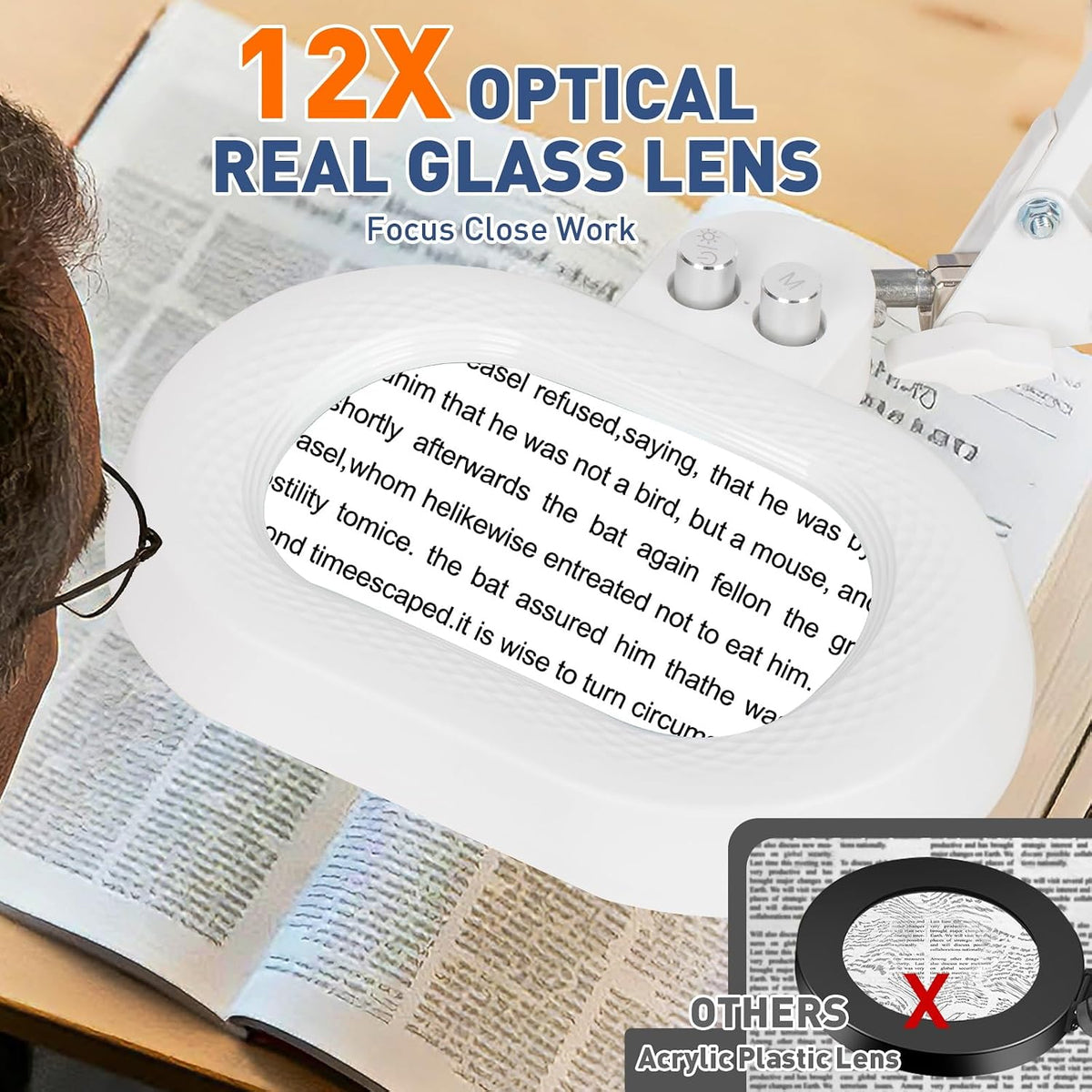 KIRKAS Magnifying Glass with Light and Stand, 12X Real Glass Lens