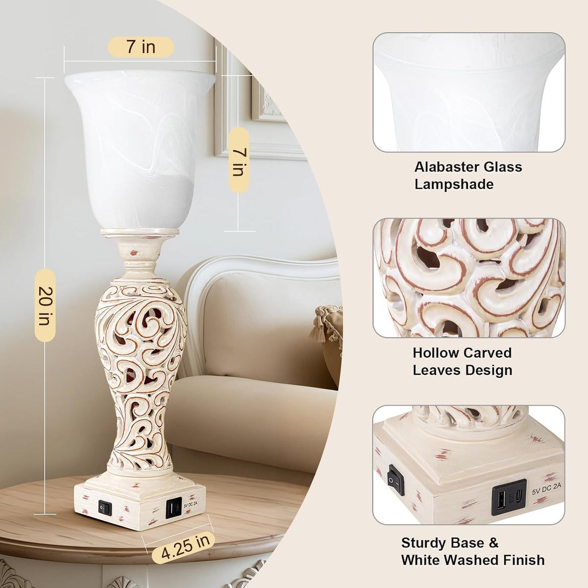 Bedside Table Lamps for Bedroom Set of 2, 3-Way Dimmable Nightstand Lamps