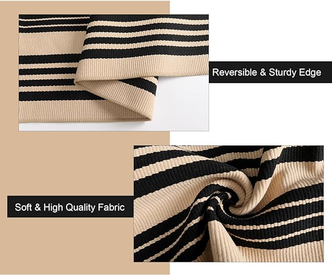 Striped Outdoor Front Door Mat 24"x51", Cotton Hand Woven Washable Black and