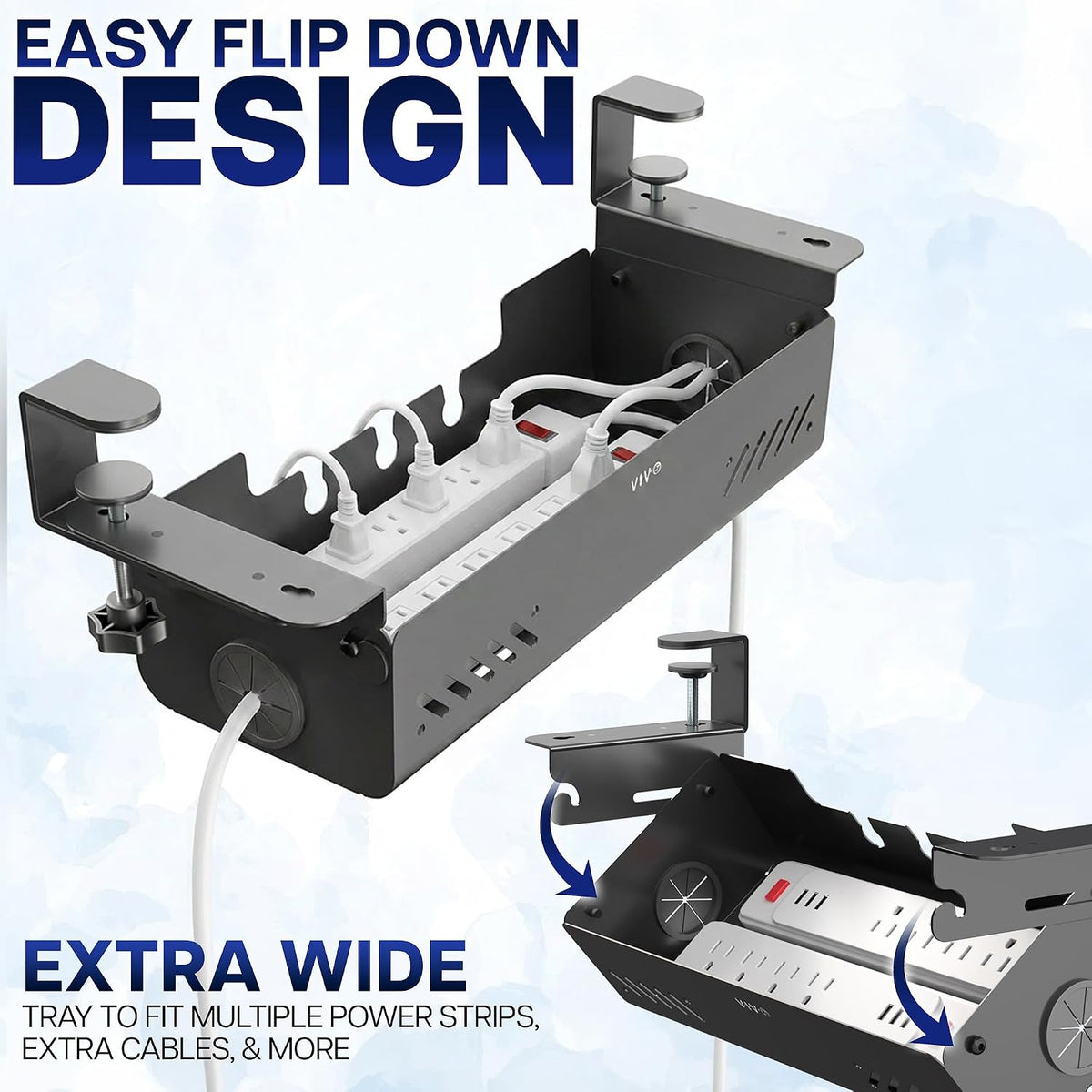 VIVO Black Clamp-On Flip-Open 19 in Cable Management Box, DESK-ACMB20-C