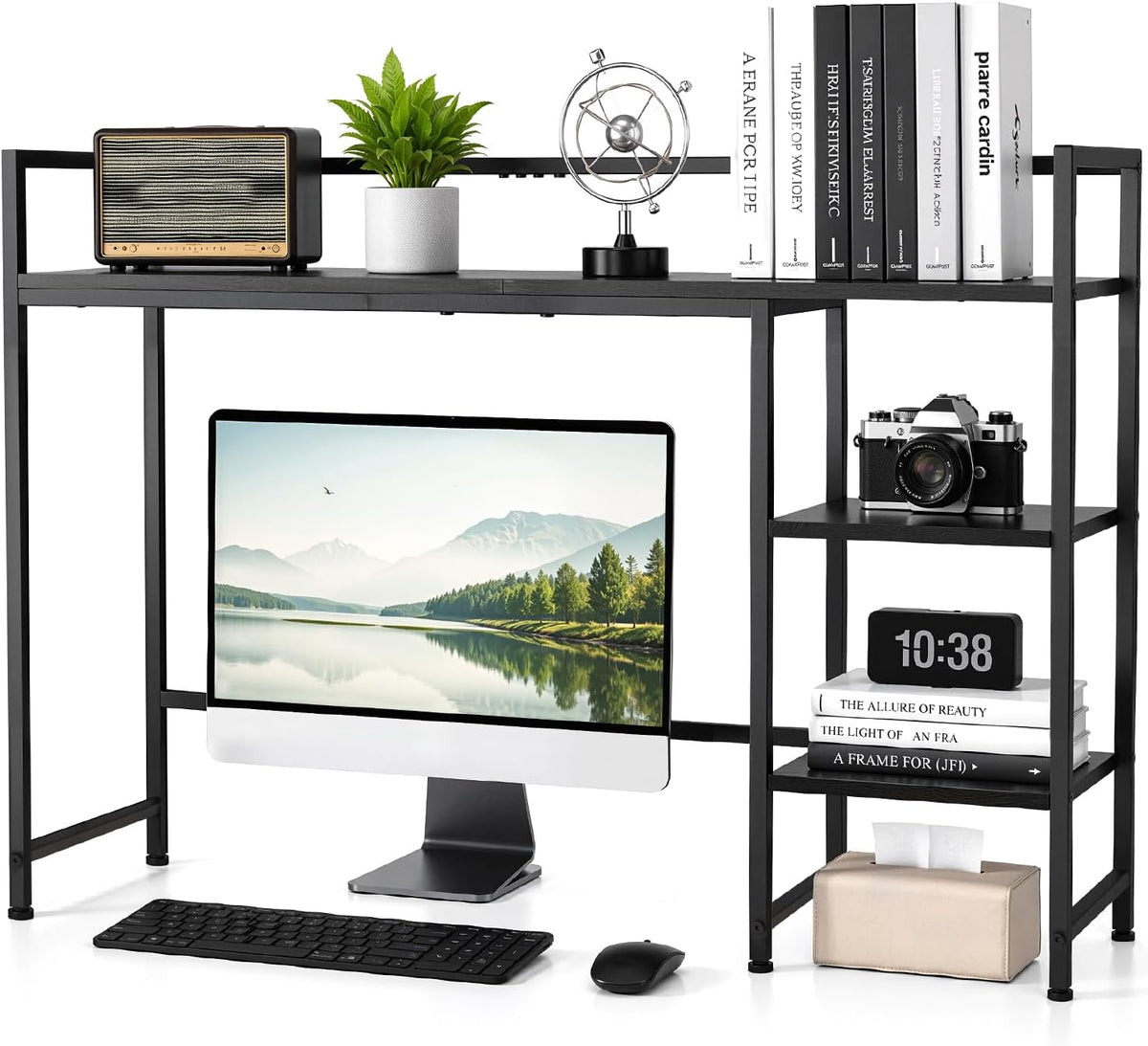 38.6" Desk Shelf, 3-Tier Desk Hutch for Computer Monitor, Black