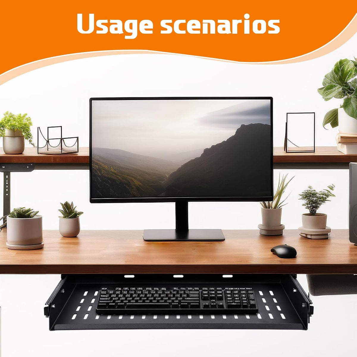 Sliding Under Desk Laptop Mount Shelf with Air Vents 16.3" Wx12 D