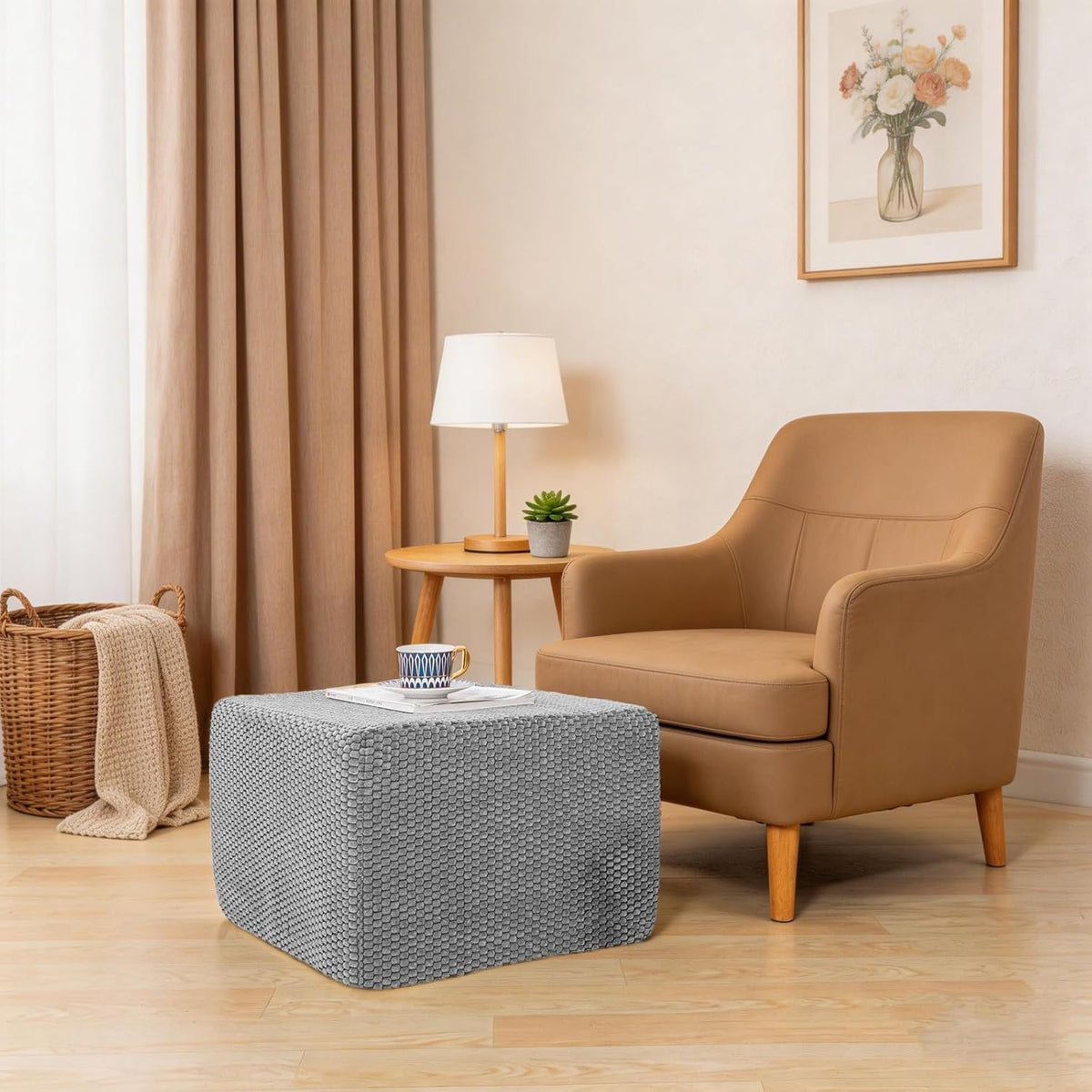 Functional Ottoman Pouf – Ergonomic Ottoman Foot Rest for Couch (Gray, 20x20x14 Inches, Square)