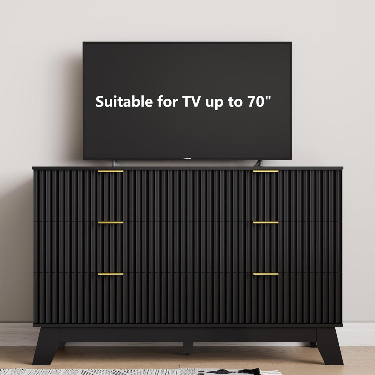 6 Drawer Dresser for Bedroom, Fluted Dressers Chest of Drawers, Black