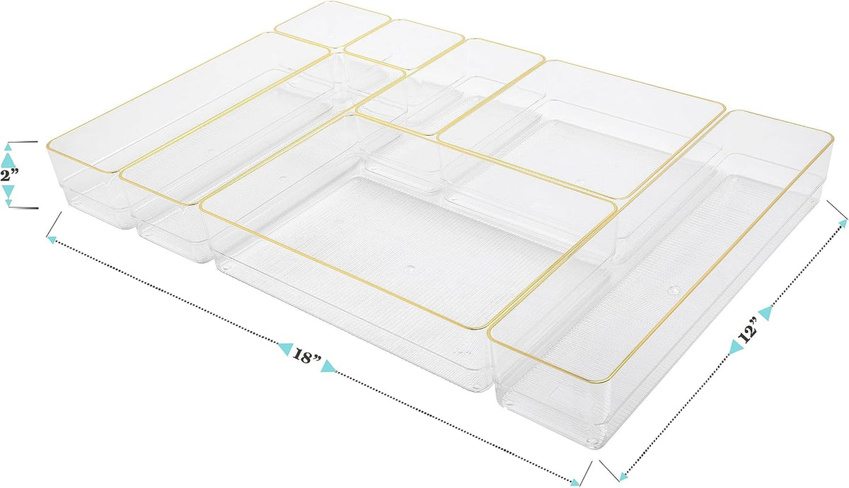 Martha Stewart Kerry Stackable Desk Drawer Organizers, Clear/Gold, 8-Pack