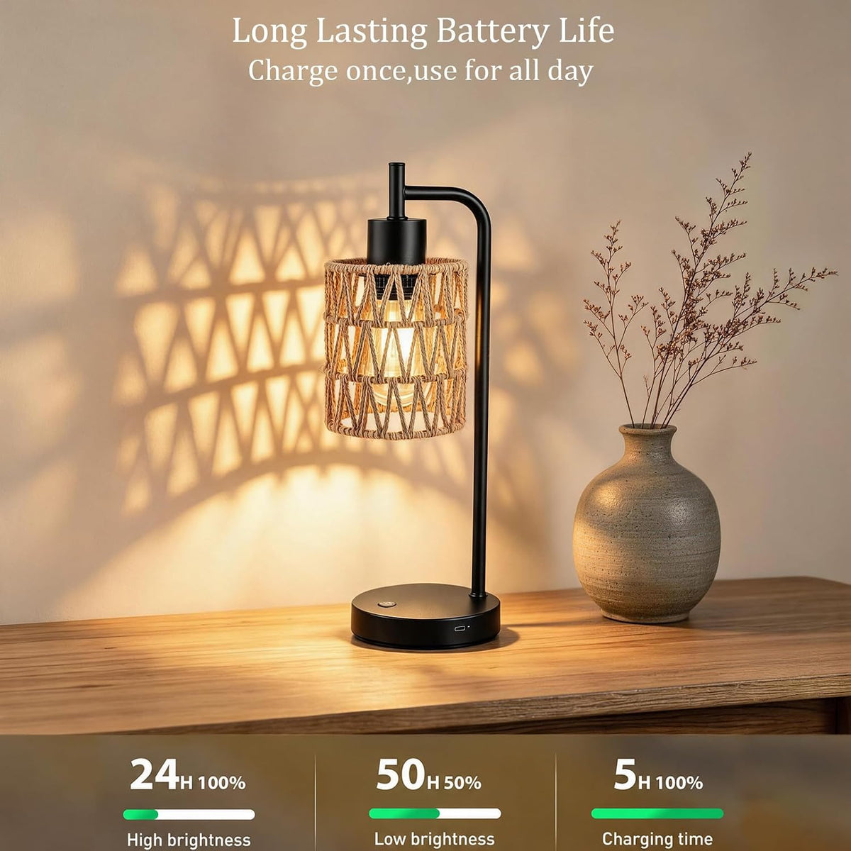 Rechargeable Outdoor Patio Table Lamps, Cordless, Set of 2