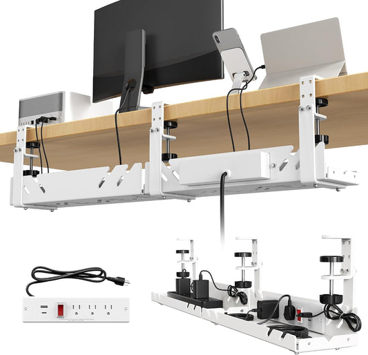 CABTE Under Desk Cable Management Tray with Power Outlet