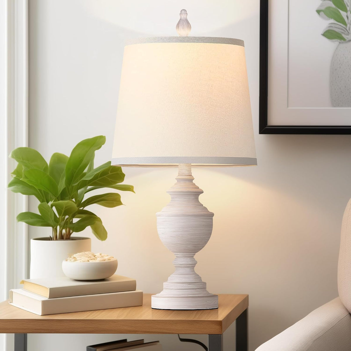 PARTPHONER Retro Table Lamps Set of 2, Bedside Lamp for Bedroom Rustic Farmhouse Table Lamps for Living Room, 22" Vintage Nightstand Lamps with White Shades, White