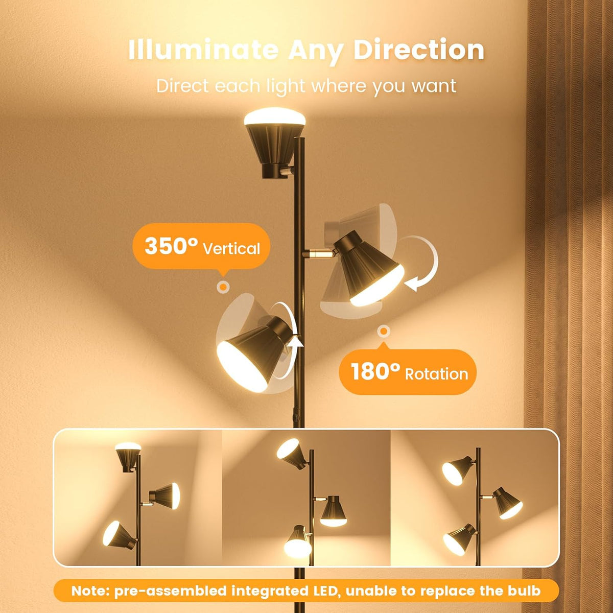 SIBRILLE 36W LED Tree Floor Lamp with Remote for Living Room Bedroom