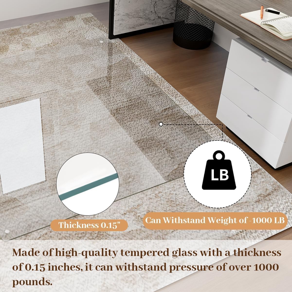 [Tempered Glass] 36" x 55" Glass Office Chair Mat for Carpet