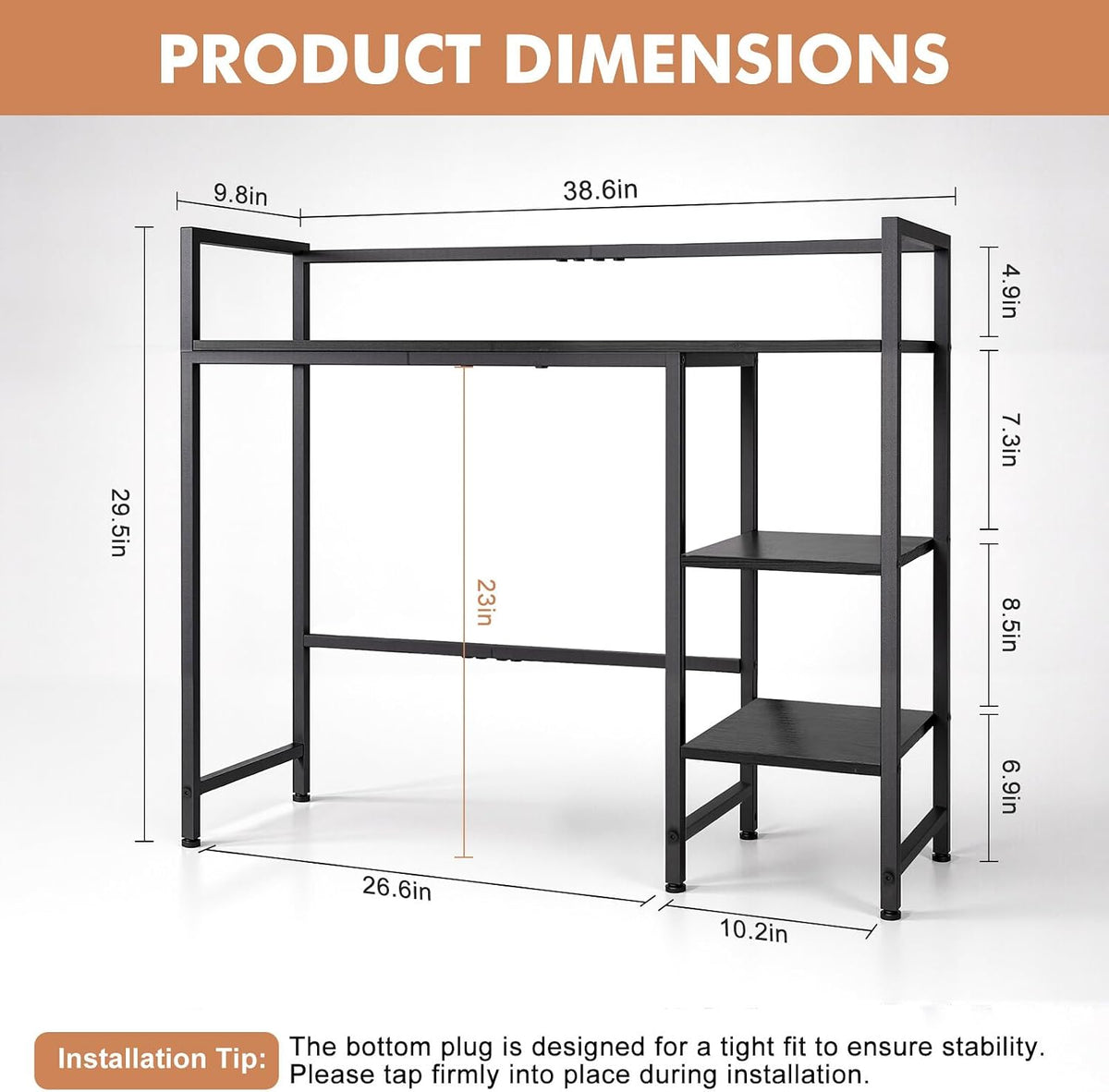 38.6" Desk Shelf, 3-Tier Desk Hutch for Computer Monitor, Black