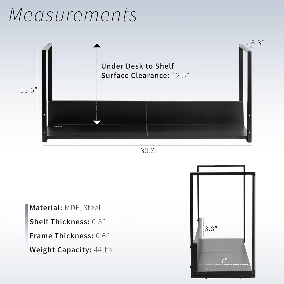 VIVO Black Under Desk 30 x 7 in Storage Shelf, DESK-SHELF30-UB