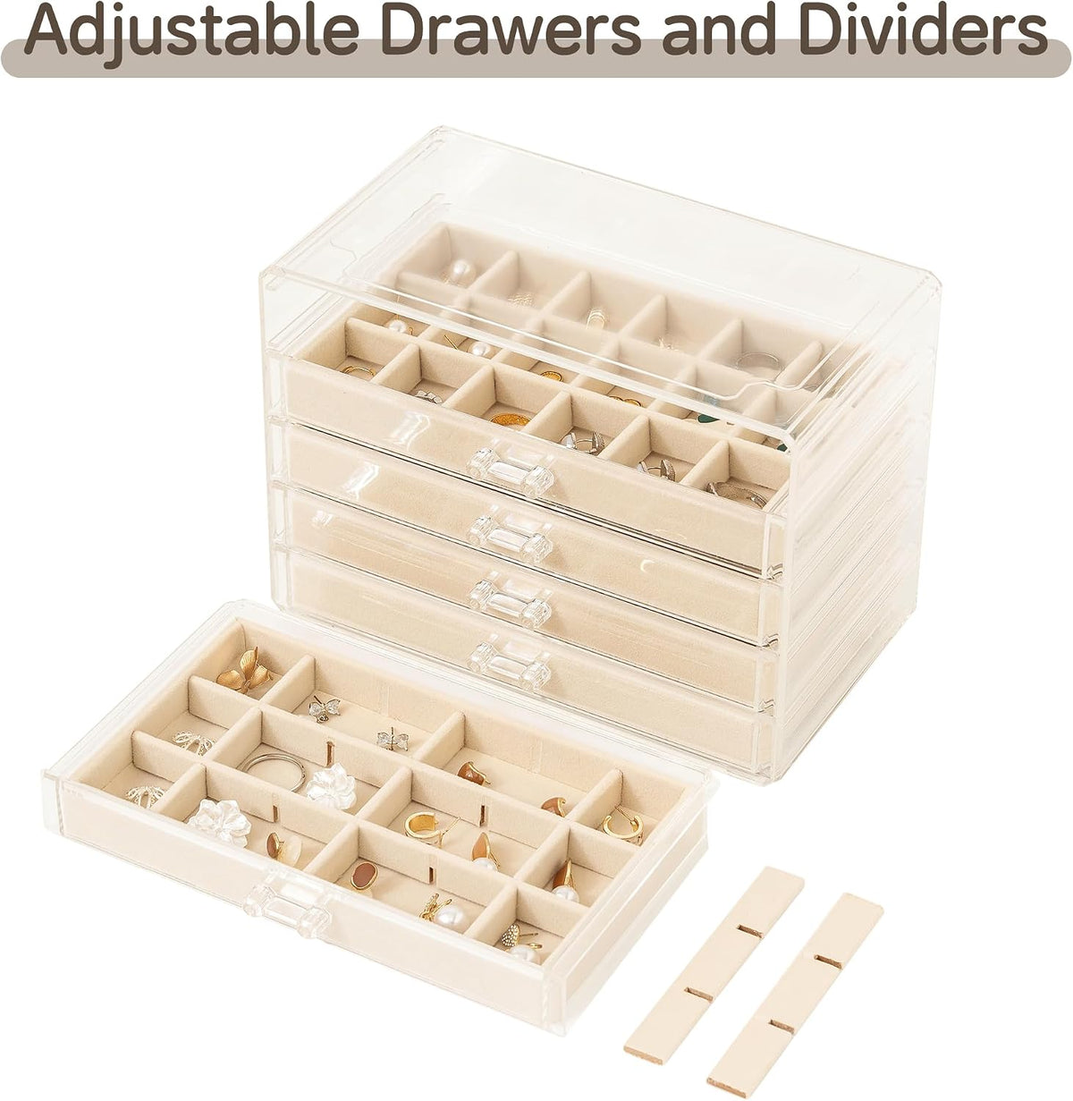 Frebeauty Acrylic Jewelry Box for Earring,Jewelry Organizer with 5 Drawers