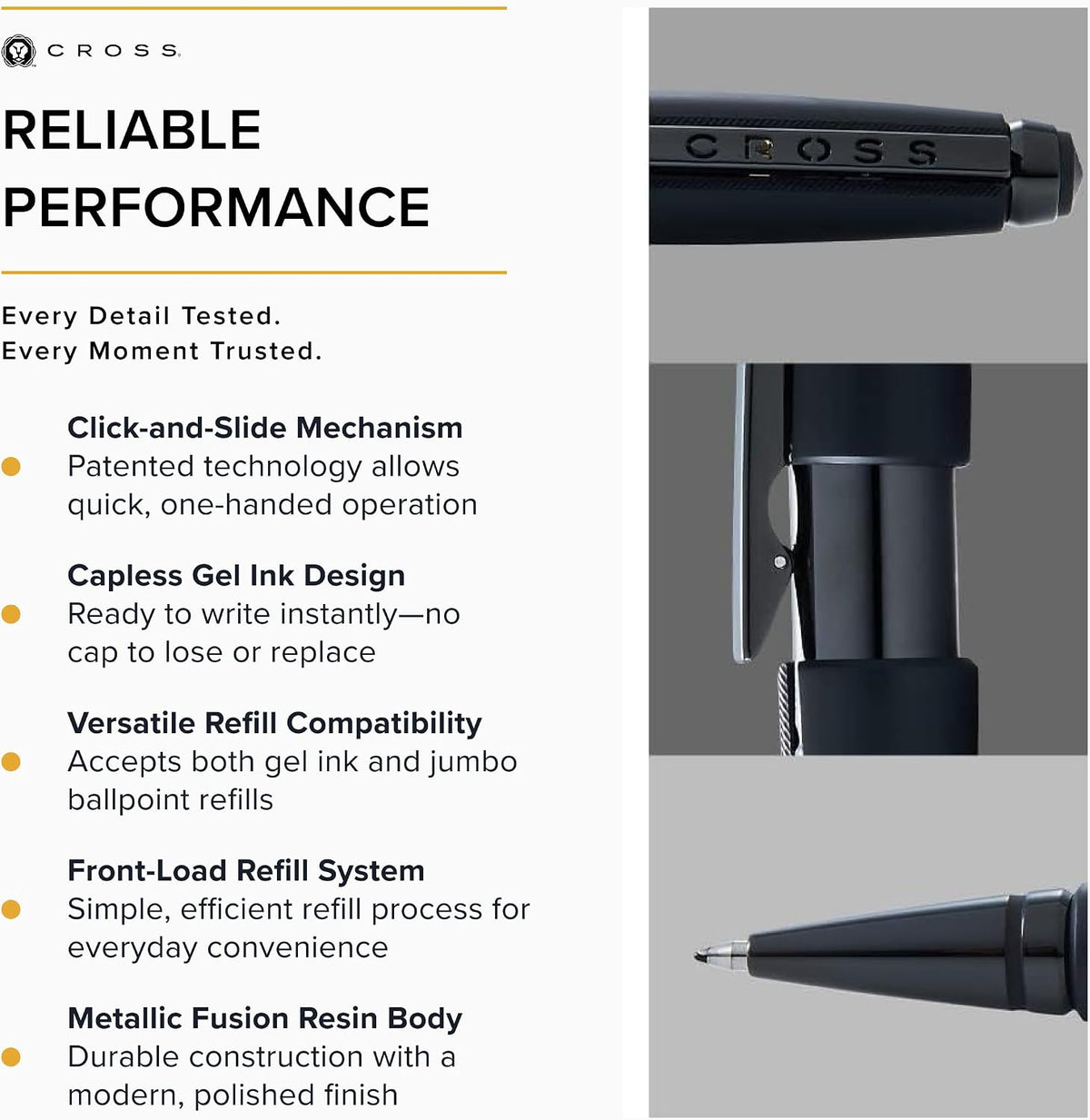 Cross Edge Matte Black Lacquer Gel Rollerball Pen, Medium Point, Black Ink