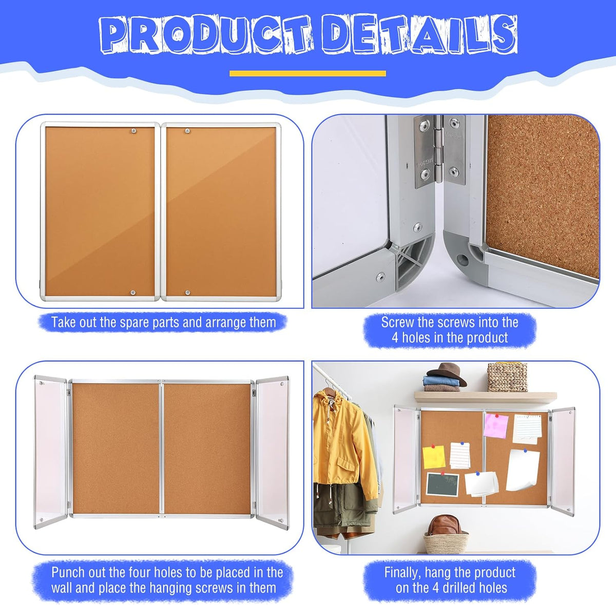 Motipuns 36" x 24" Enclosed Bulletin Board Weatherproof Lockable Outdoor Cork Case Display Board Wall Mounted 2 Locking Door Aluminum Frame for Office, School, Commercial, Hospital, Wood