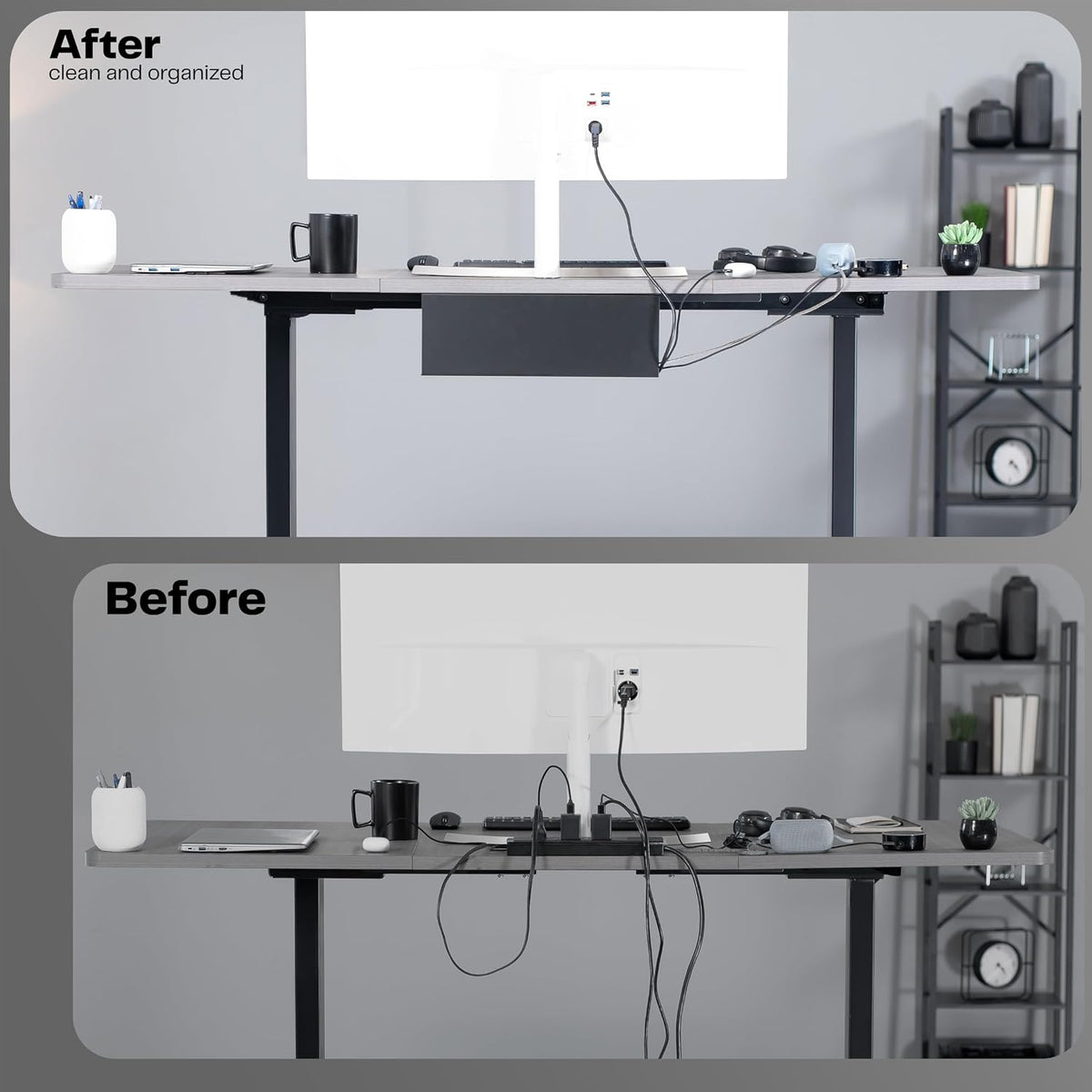VIVO Black 17 inch Extra Deep Cable Management Tray, DESK-AC16-1C
