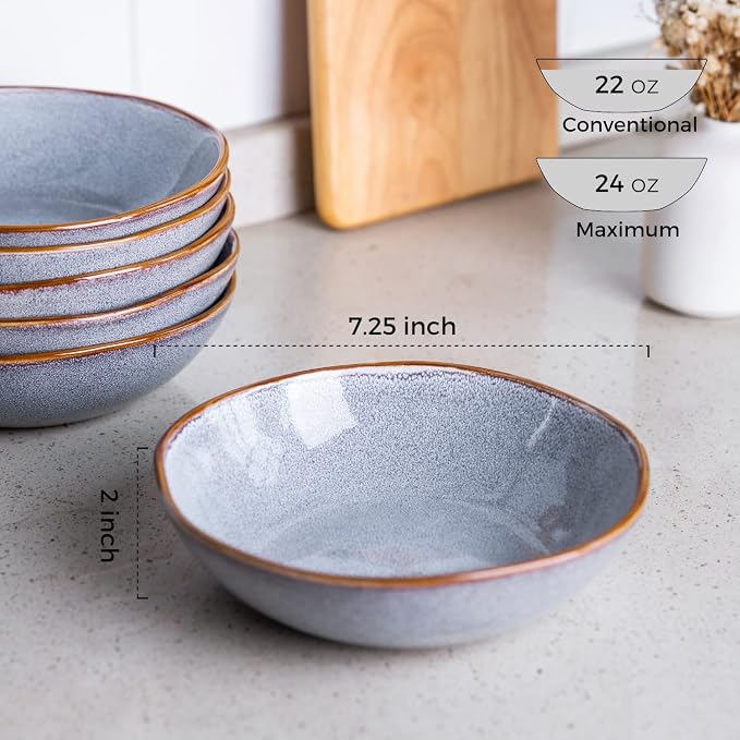 AmorArc Ceramic Cereal Bowls Set of 6, 24 oz Handmade Stoneware Bowls Set