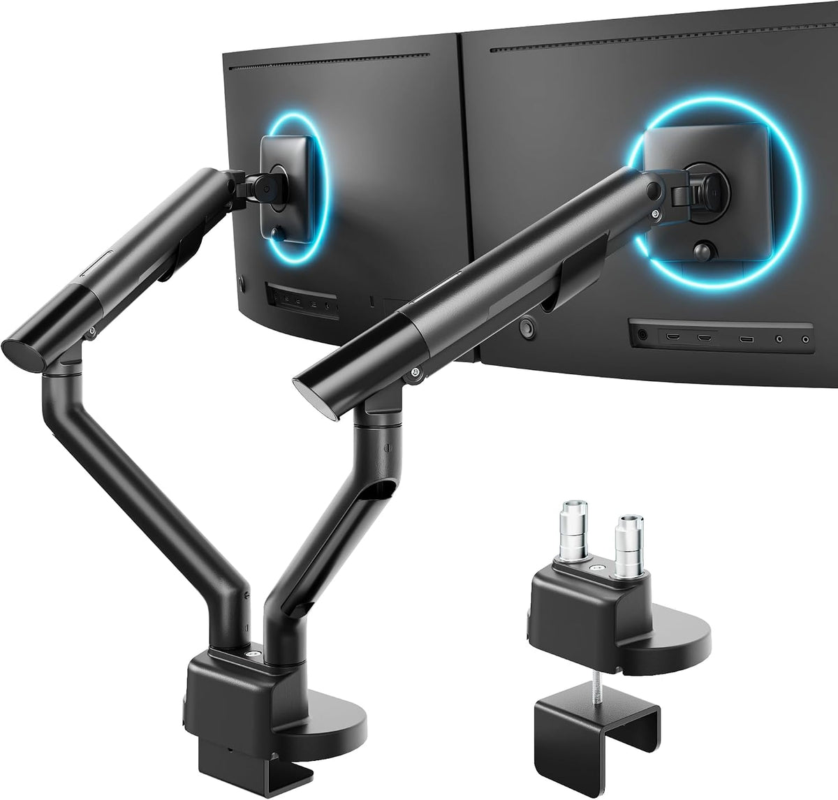 monTEK Aluminum Dual Monitor Arm for 17-40" Screens, 24.3 lbs Each, Black