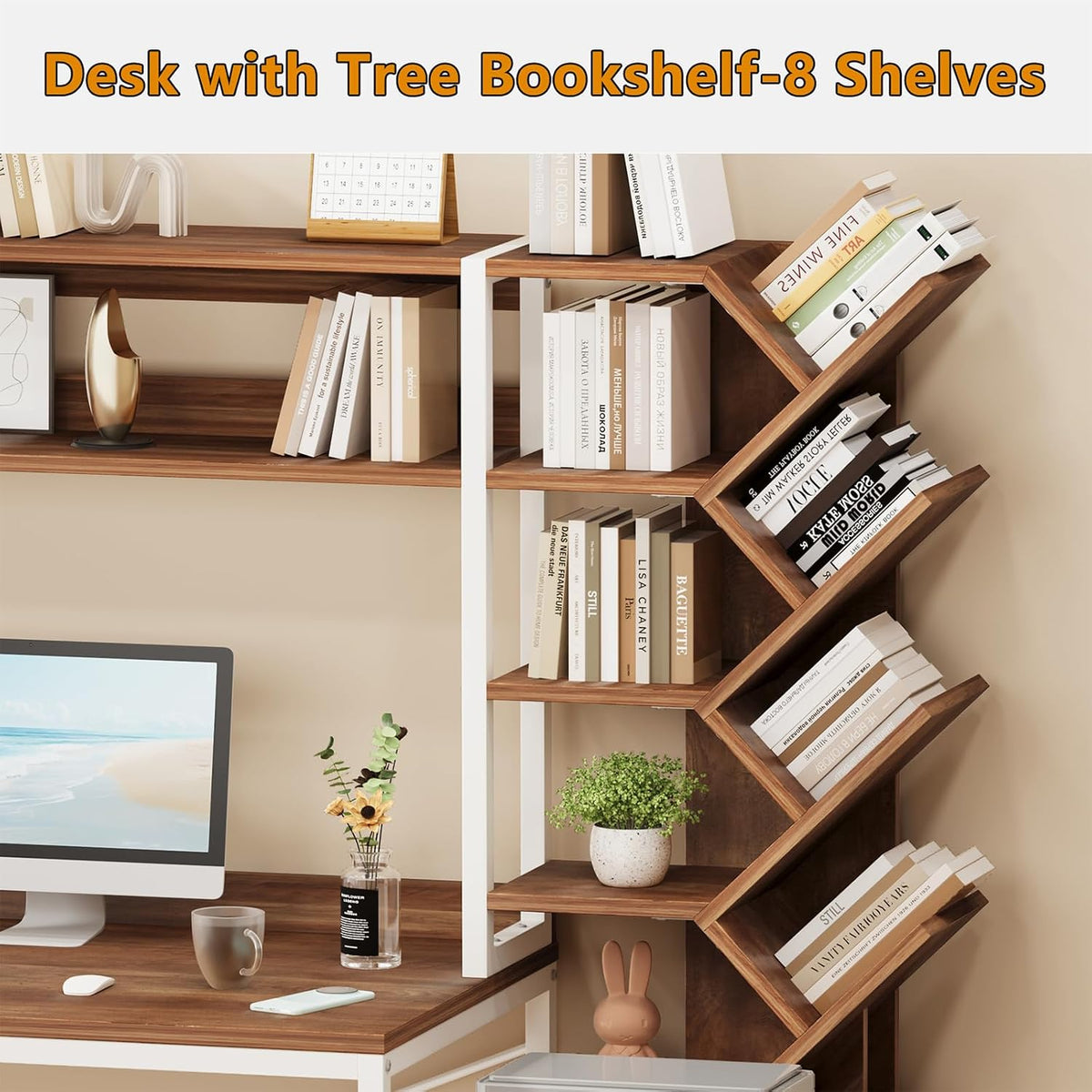 YOMILUVE 52" Computer Desk with Bookshelf, 3 Drawers ＆ Hutch for Bedroom