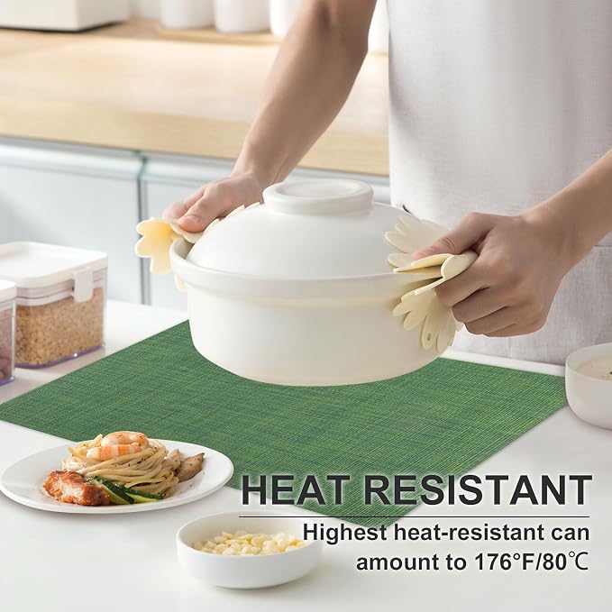 Vinyl Placemats Set of 4, PVC Woven Washable Non-Slip Table Mats, Heat