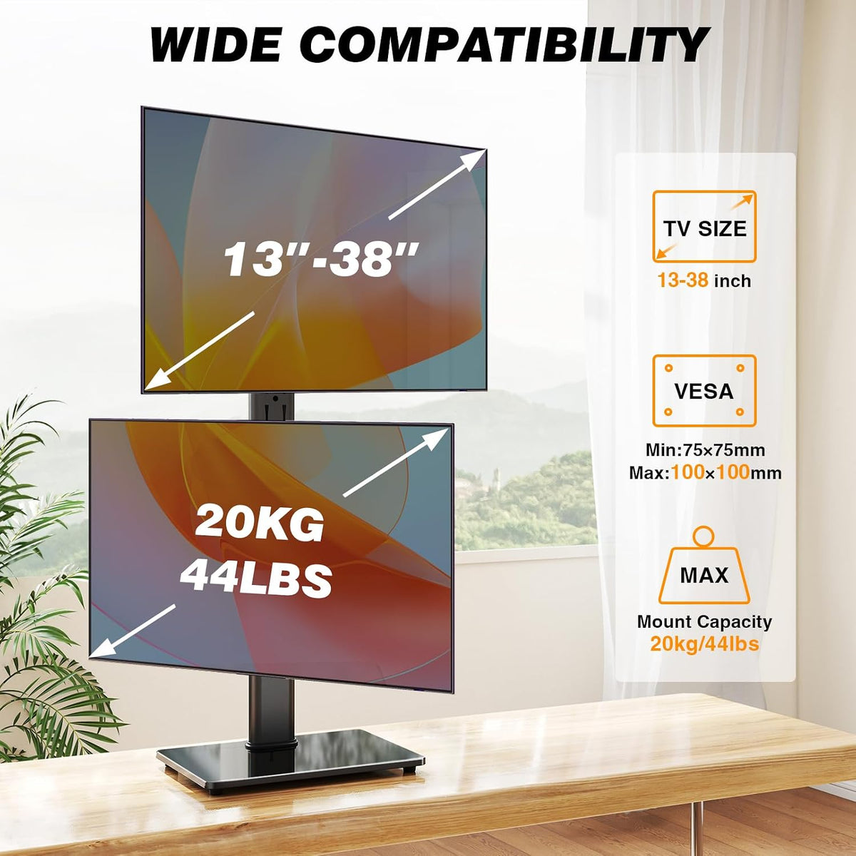 Dual Monitor Stand VESA Mount for 13-38 Inch Screens up to 44lbs