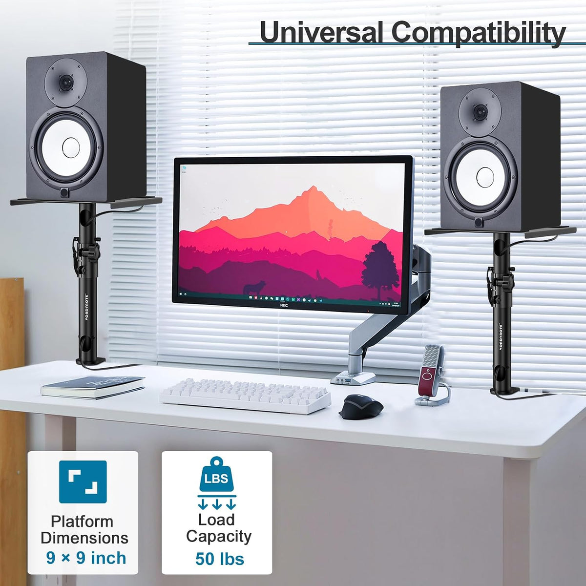 Vondynote Studio Monitor Stands Desk Clamp Speaker Stands with Cable Hole