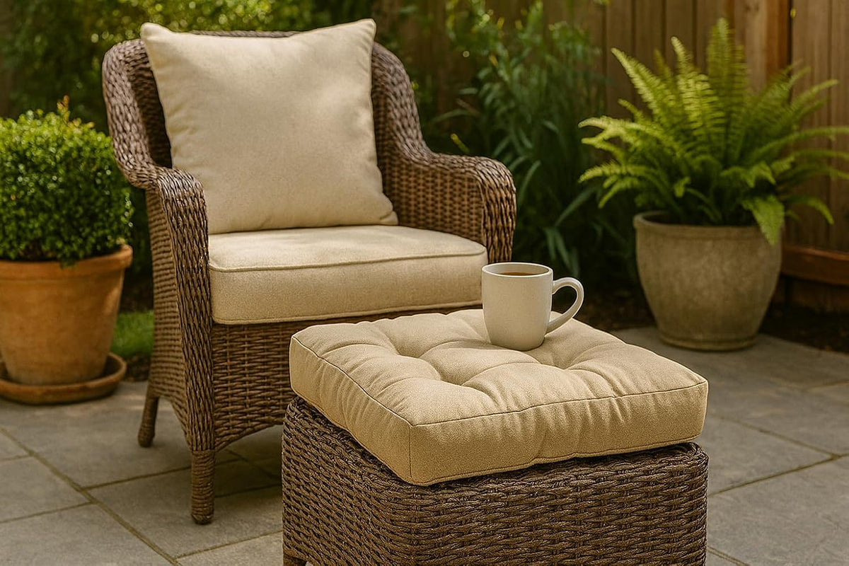 Cushion Source Tufted Ottoman Cushions, 21"X 17" Indoor and Outdoor Durable Tufted Cushion Made with Fade Resistant Sunbrella Fabric, Sunbrella Elements Cast Mist