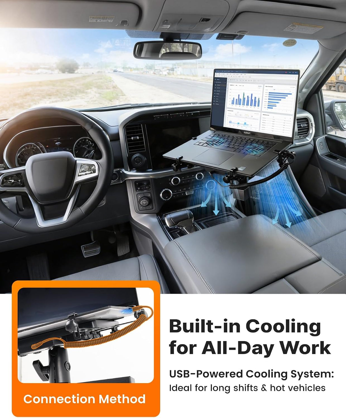 MELIPRON No-Drill Truck Laptop Mount Fit for 19-26 Chevy Silverado, Sierra