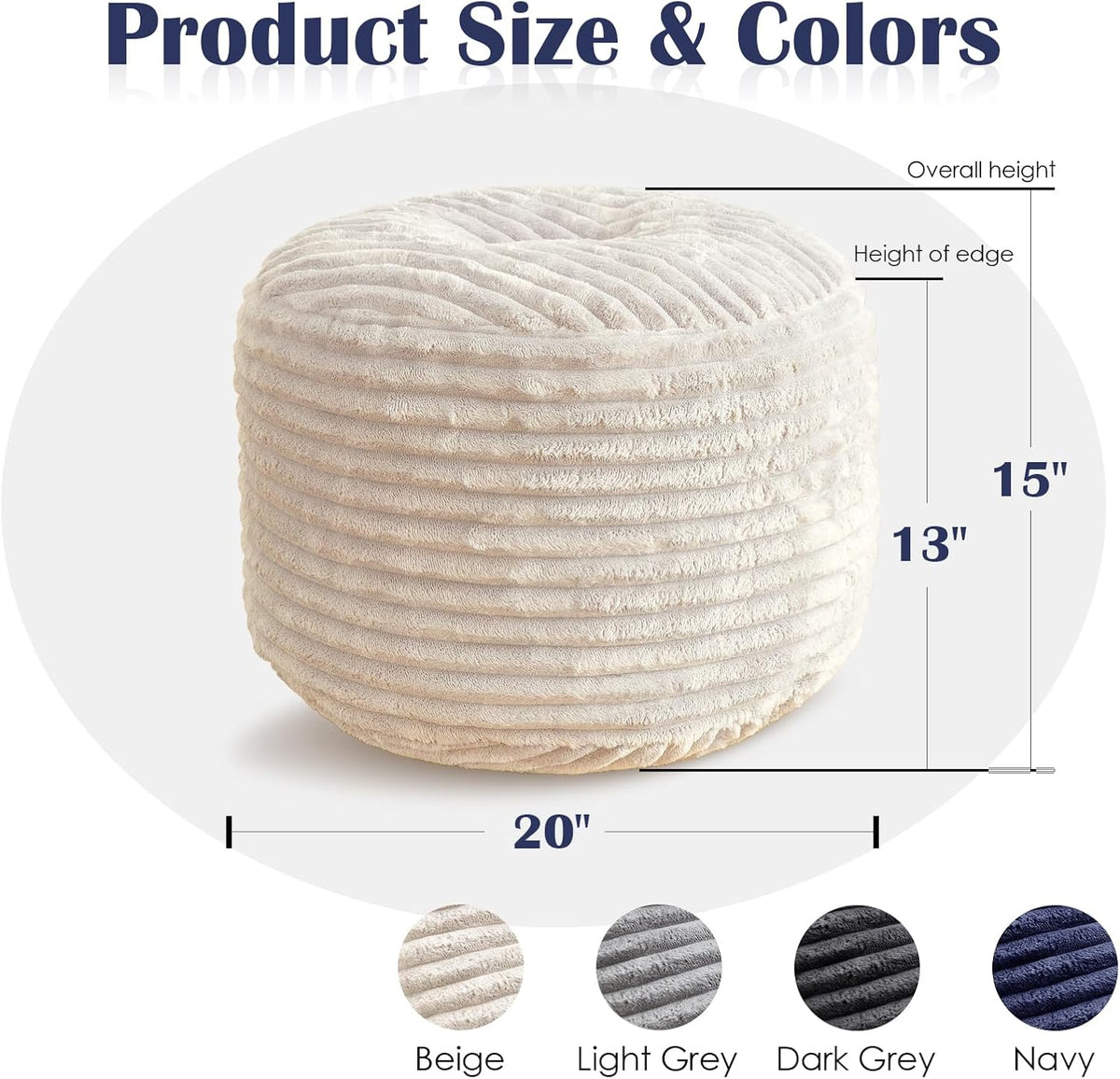 Round Pouf Ottoman,Corduroy Foot Rest,Beige,20x15 in