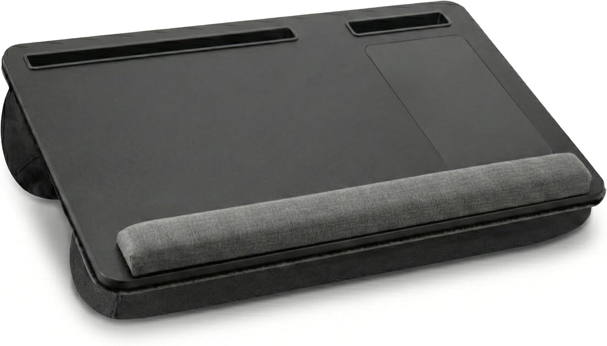 Lap Desk with Soft Cushion – Portable Laptop Desk for Bed, Couch & Home Office, Removable Mouse Pad & Anti-Slip Strip for 17 inch Laptop (Large, Wood and Black) (Black)