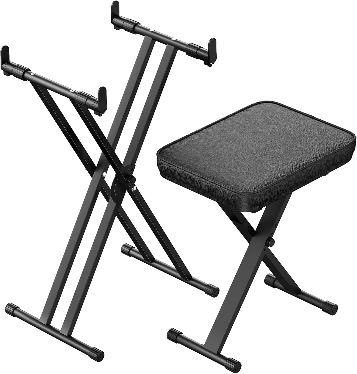 Keyboard Stand & Bench Set, Double-X Piano Stand, PU Leather Bench, 7-Level