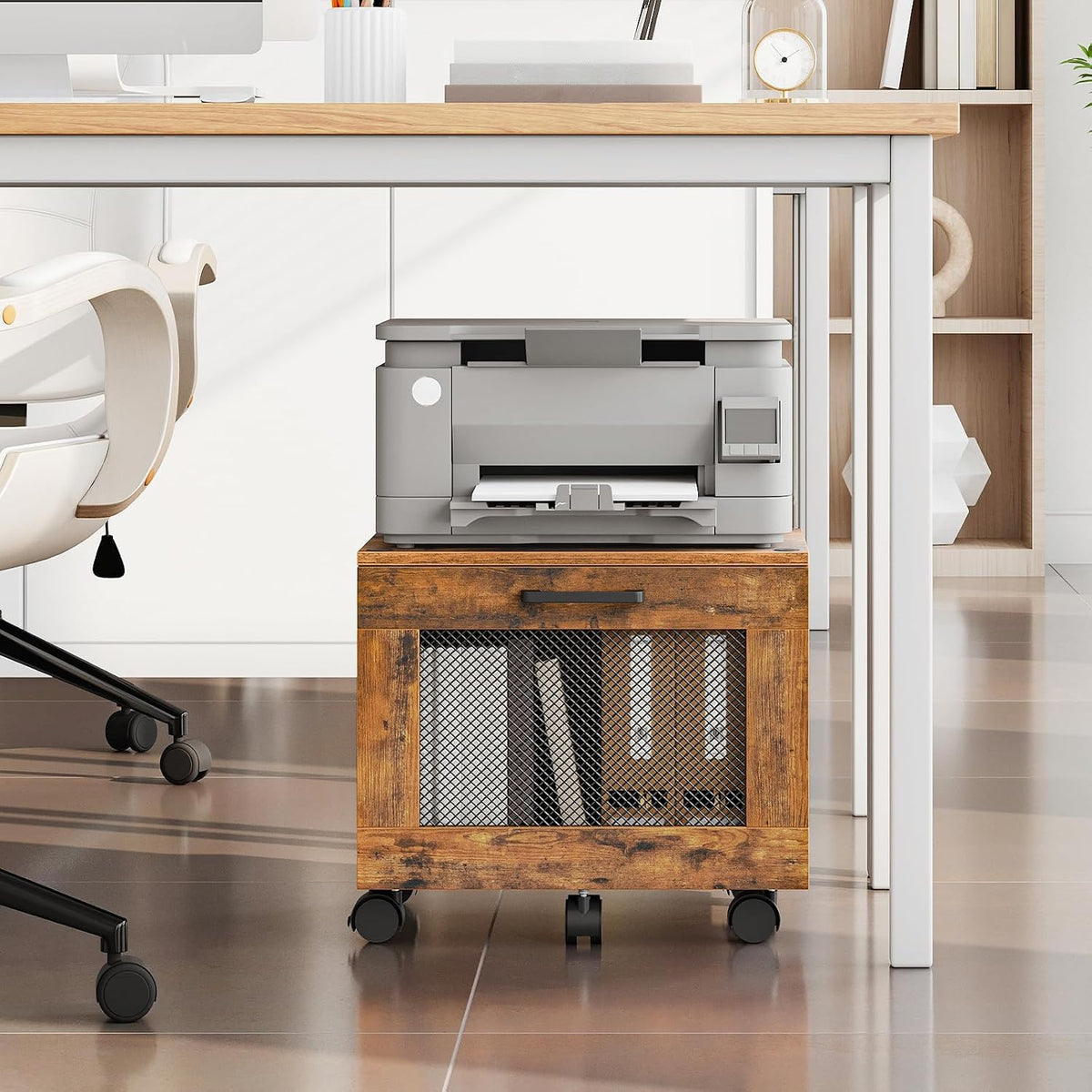 HOOBRO File Cabinet, Rolling File Cart, Under Desk Small Filing Cabinet, File Organizer Box, Home Office File Basket with Drawer for A4, Letter Files, Rustic Brown and Black BF11WJ01G1