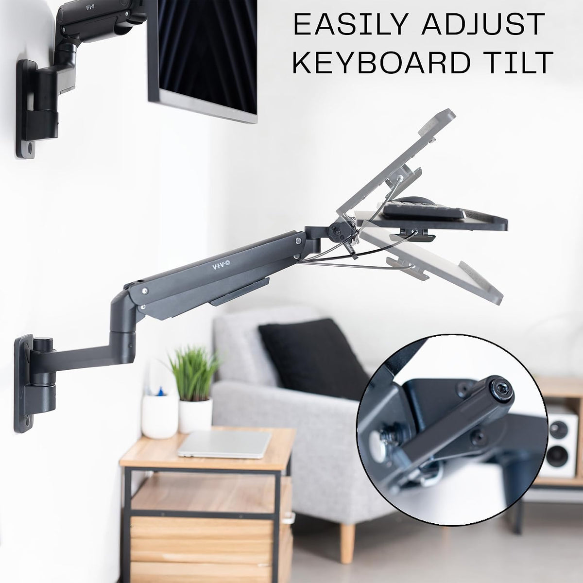 VIVO Black Pneumatic Arm 24 x 10 in Keyboard Tray Wall Mount, MOUNT-KB35C