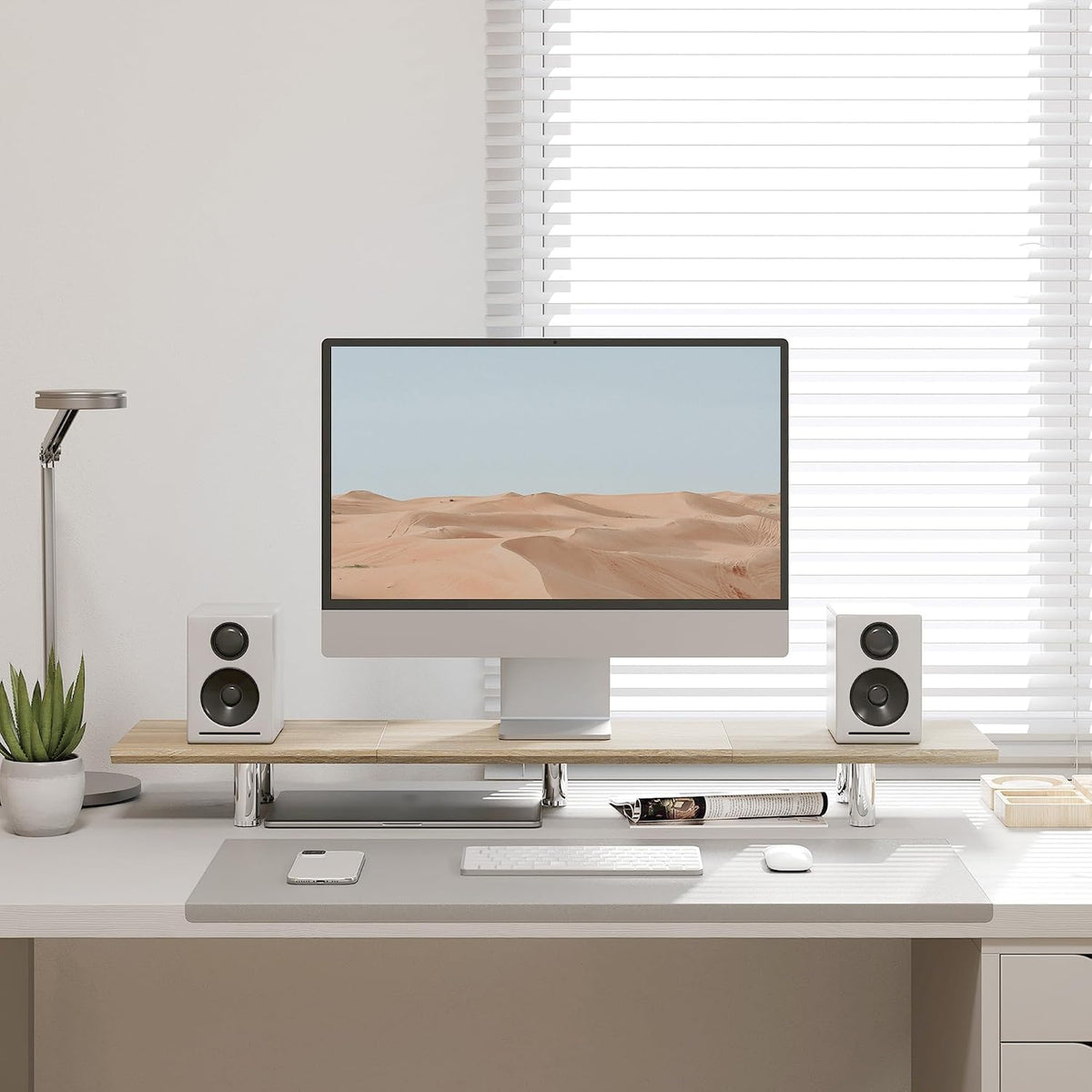 Fenge 39.4” Dual Monitor Stand with Height Adjustable Legs, Oak