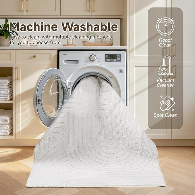 Pauwer 6x9 Washable Area Rugs for Living Room Modern White Solid Color Soft