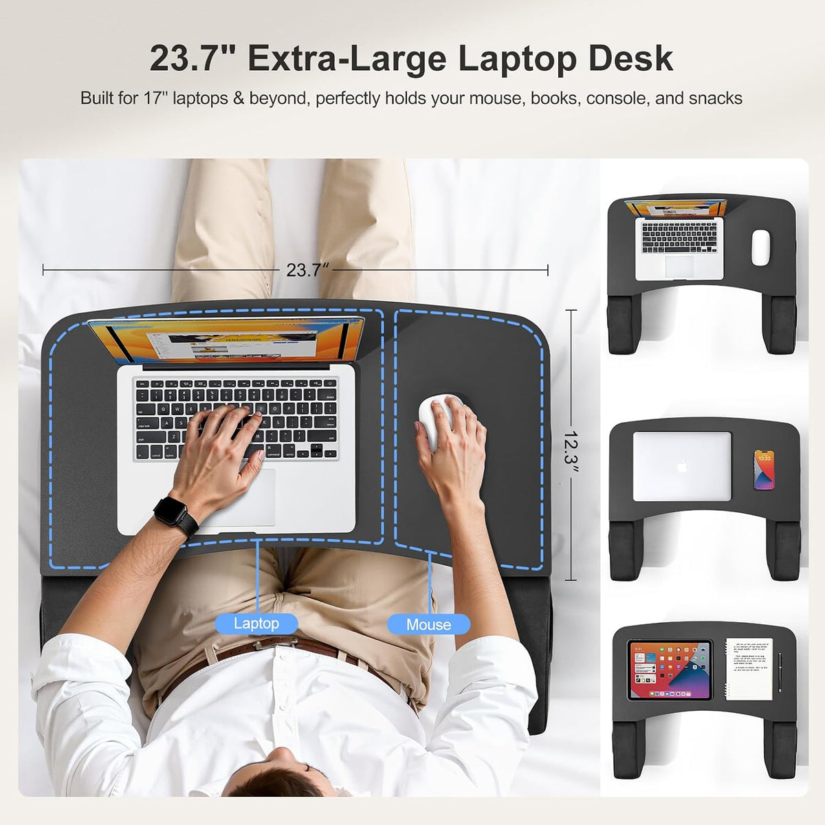 OPTIXCELL Lap Desk with Arm Rest, Ergonomic 17" Laptop Desk for Bed & Couch