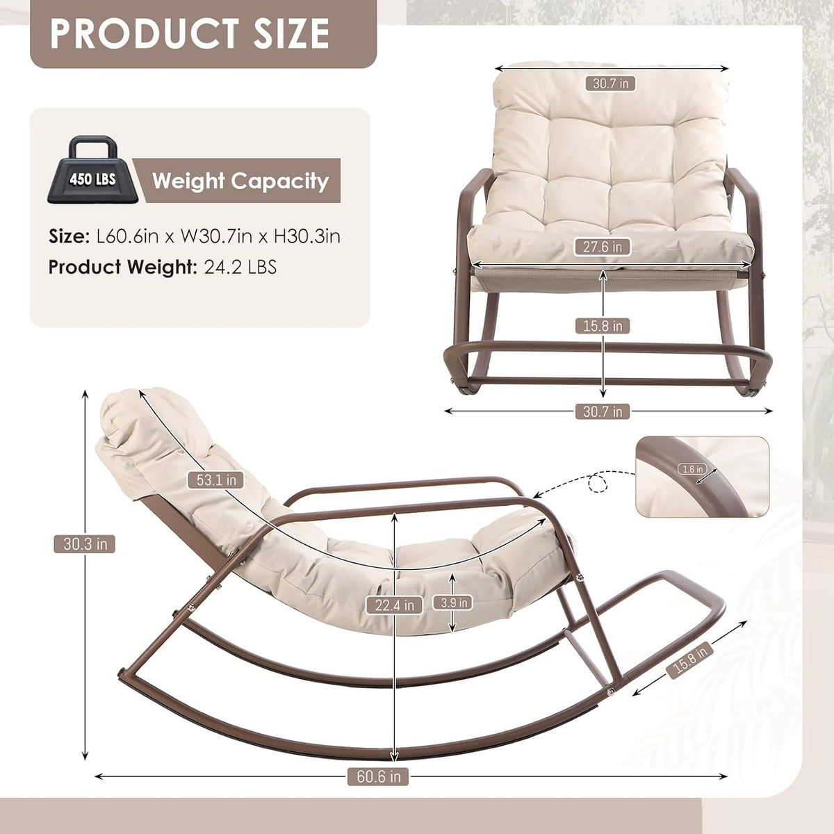 RADIATA 2pcs Rocking Lounge Chair, Outdoor Reclining Lounger with Footrest